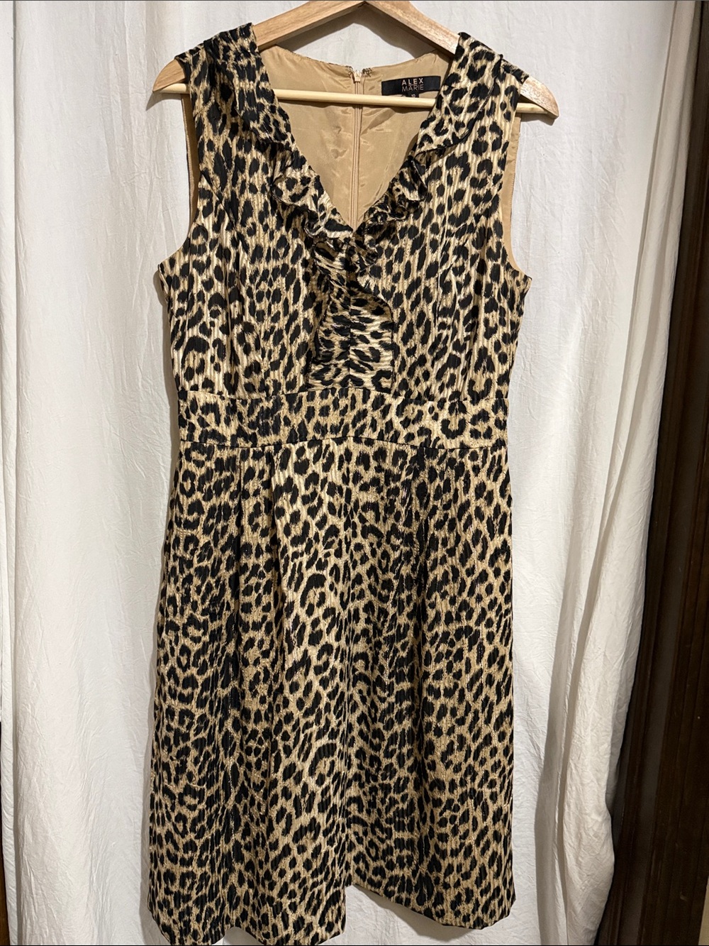 Alex Evenings Beige and Black Leopard Print Sleeveless Dress